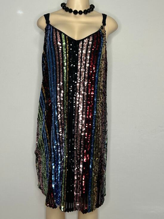 Torrid Dresses & Skirts - Torrid Size 1 Multicolor Sequin Striped Shift Dress Party Cocktail Sparkle